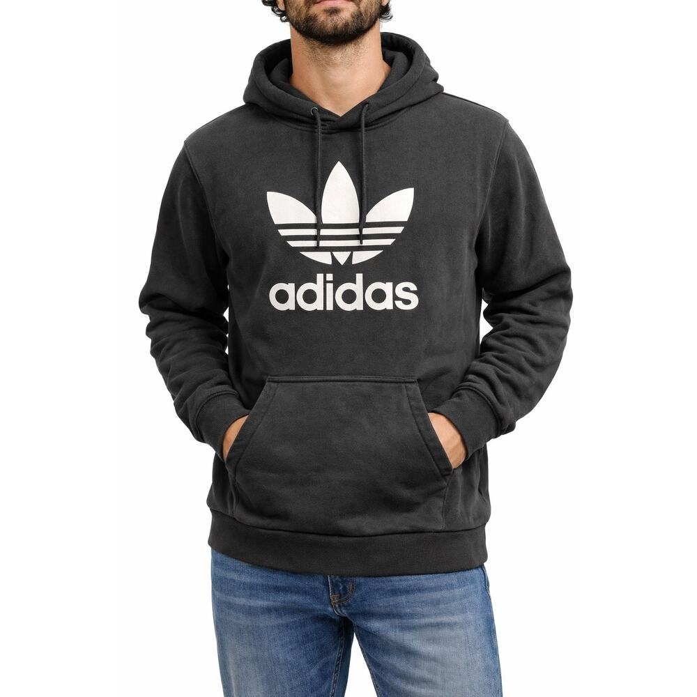 Adidas Mens Originals Trefoil Logo Pullover Hoodie Sweatshirt Black Sz M Winter